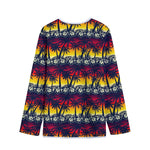 Sunset Hibiscus Palm Tree Pattern Print Long Sleeve Short Coat