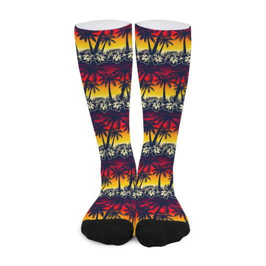 Sunset Hibiscus Palm Tree Pattern Print Long Socks