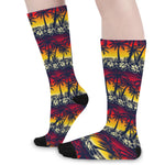 Sunset Hibiscus Palm Tree Pattern Print Long Socks