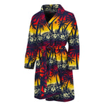 Sunset Hibiscus Palm Tree Pattern Print Men's Bathrobe