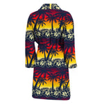 Sunset Hibiscus Palm Tree Pattern Print Men's Bathrobe