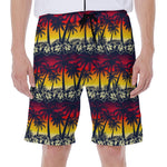 Sunset Hibiscus Palm Tree Pattern Print Men's Beach Shorts