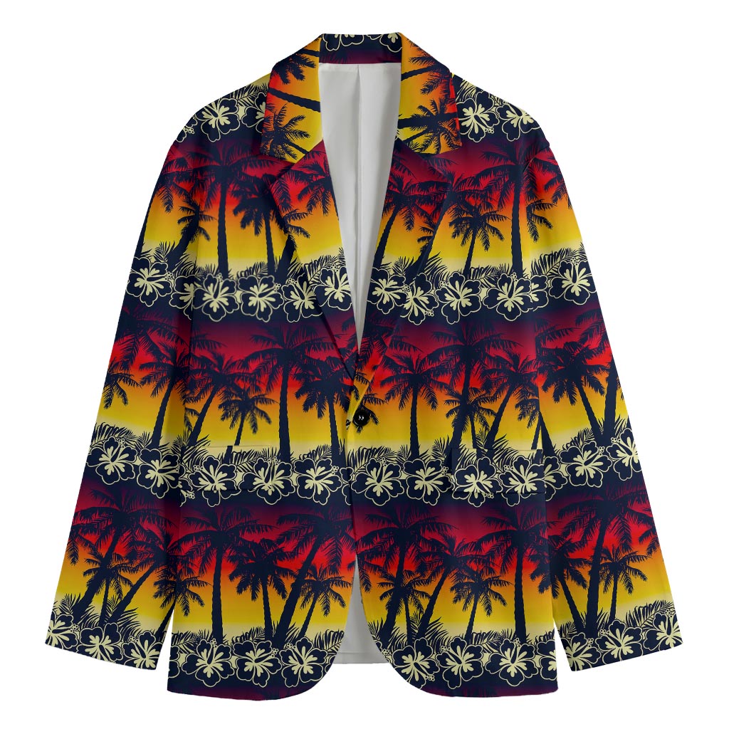 Sunset Hibiscus Palm Tree Pattern Print Men's Blazer