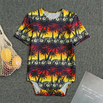 Sunset Hibiscus Palm Tree Pattern Print Men's Bodysuit