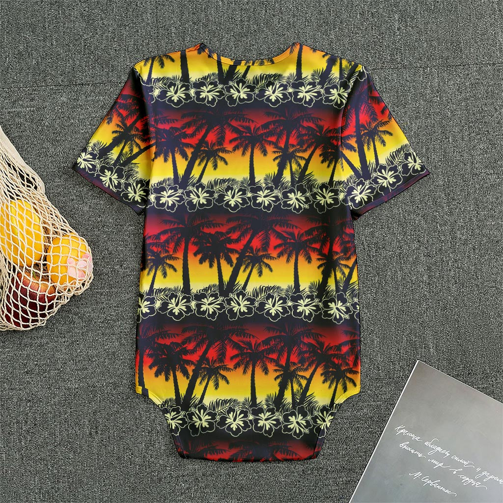 Sunset Hibiscus Palm Tree Pattern Print Men's Bodysuit