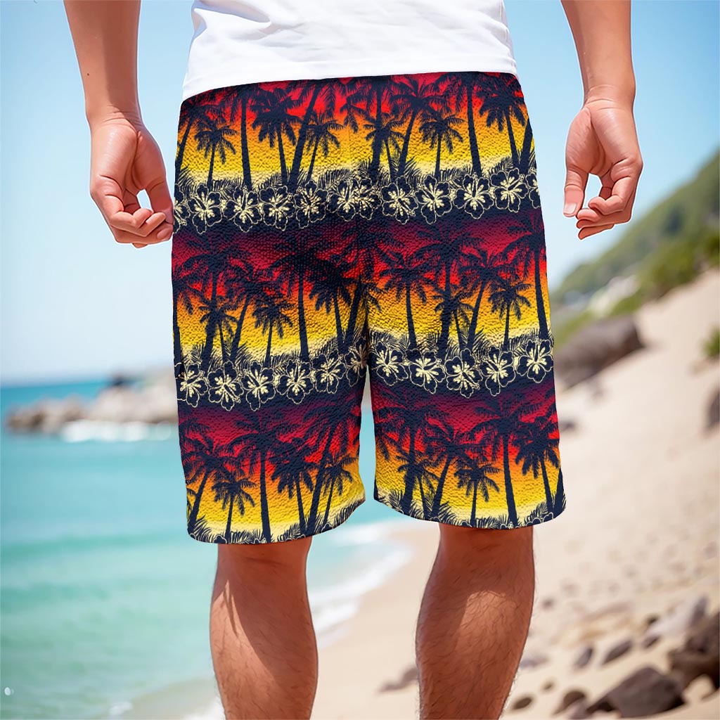 Sunset Hibiscus Palm Tree Pattern Print Men's Cargo Shorts