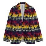 Sunset Hibiscus Palm Tree Pattern Print Men's Cotton Blazer