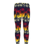 Sunset Hibiscus Palm Tree Pattern Print Men's leggings
