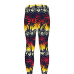 Sunset Hibiscus Palm Tree Pattern Print Men's leggings