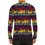 Sunset Hibiscus Palm Tree Pattern Print Men's Long Sleeve Rash Guard