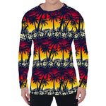 Sunset Hibiscus Palm Tree Pattern Print Men's Long Sleeve T-Shirt