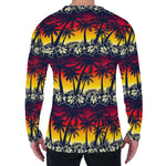 Sunset Hibiscus Palm Tree Pattern Print Men's Long Sleeve T-Shirt