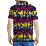 Sunset Hibiscus Palm Tree Pattern Print Men's Polo Shirt