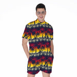 Sunset Hibiscus Palm Tree Pattern Print Men's Rompers