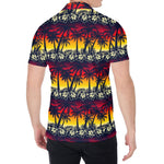 Sunset Hibiscus Palm Tree Pattern Print Men's Shirt