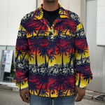 Sunset Hibiscus Palm Tree Pattern Print Men's Shirt Jacket