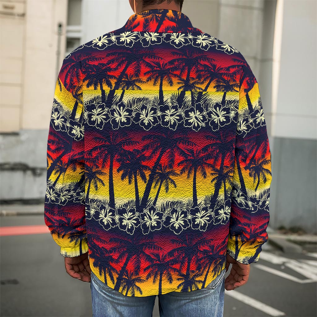 Sunset Hibiscus Palm Tree Pattern Print Men's Shirt Jacket