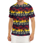 Sunset Hibiscus Palm Tree Pattern Print Men's Short Sleeve Rash Guard