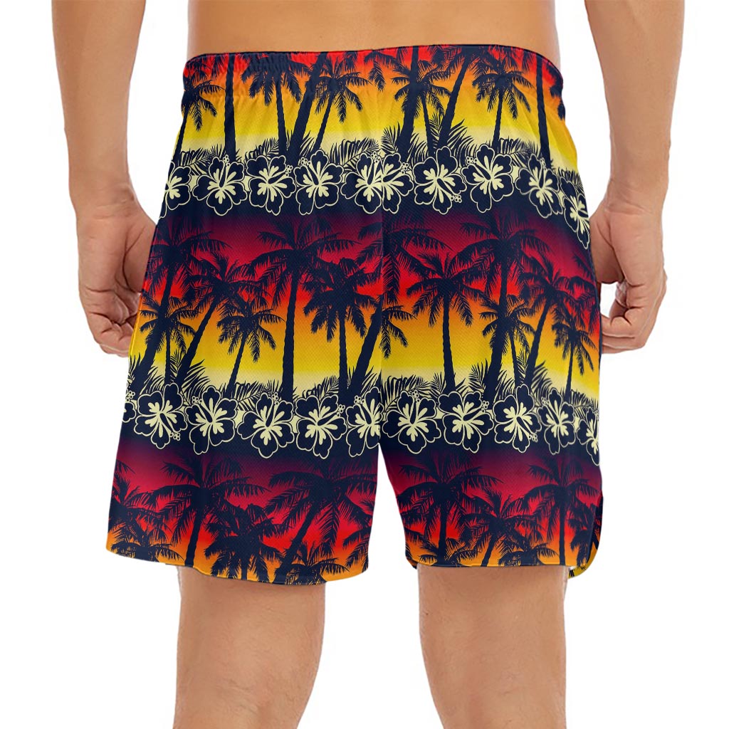 Sunset Hibiscus Palm Tree Pattern Print Men's Split Running Shorts