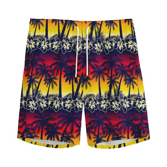 Sunset Hibiscus Palm Tree Pattern Print Men's Sports Shorts