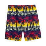 Sunset Hibiscus Palm Tree Pattern Print Men's Sports Shorts