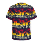 Sunset Hibiscus Palm Tree Pattern Print Men's Sports T-Shirt