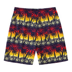 Sunset Hibiscus Palm Tree Pattern Print Men's Swim Trunks