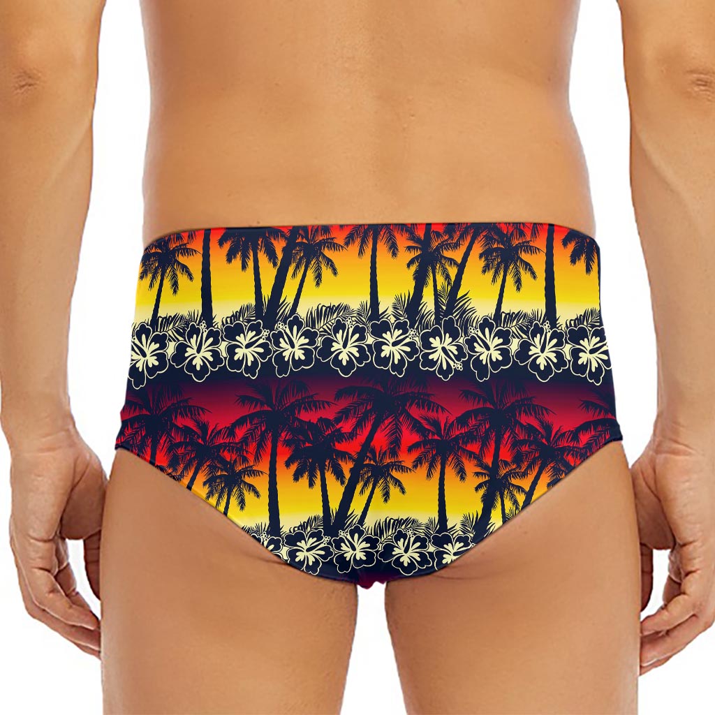 Sunset Hibiscus Palm Tree Pattern Print Men's Triangle Swim Briefs