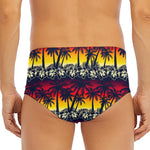 Sunset Hibiscus Palm Tree Pattern Print Men's Triangle Swim Briefs