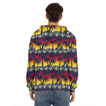Sunset Hibiscus Palm Tree Pattern Print Men's Velvet Pullover Hoodie