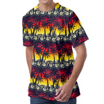 Sunset Hibiscus Palm Tree Pattern Print Men's Velvet T-Shirt
