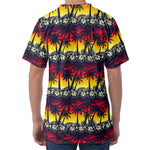 Sunset Hibiscus Palm Tree Pattern Print Men's Velvet T-Shirt