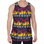 Sunset Hibiscus Palm Tree Pattern Print Men's Velvet Tank Top