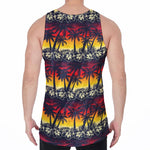 Sunset Hibiscus Palm Tree Pattern Print Men's Velvet Tank Top