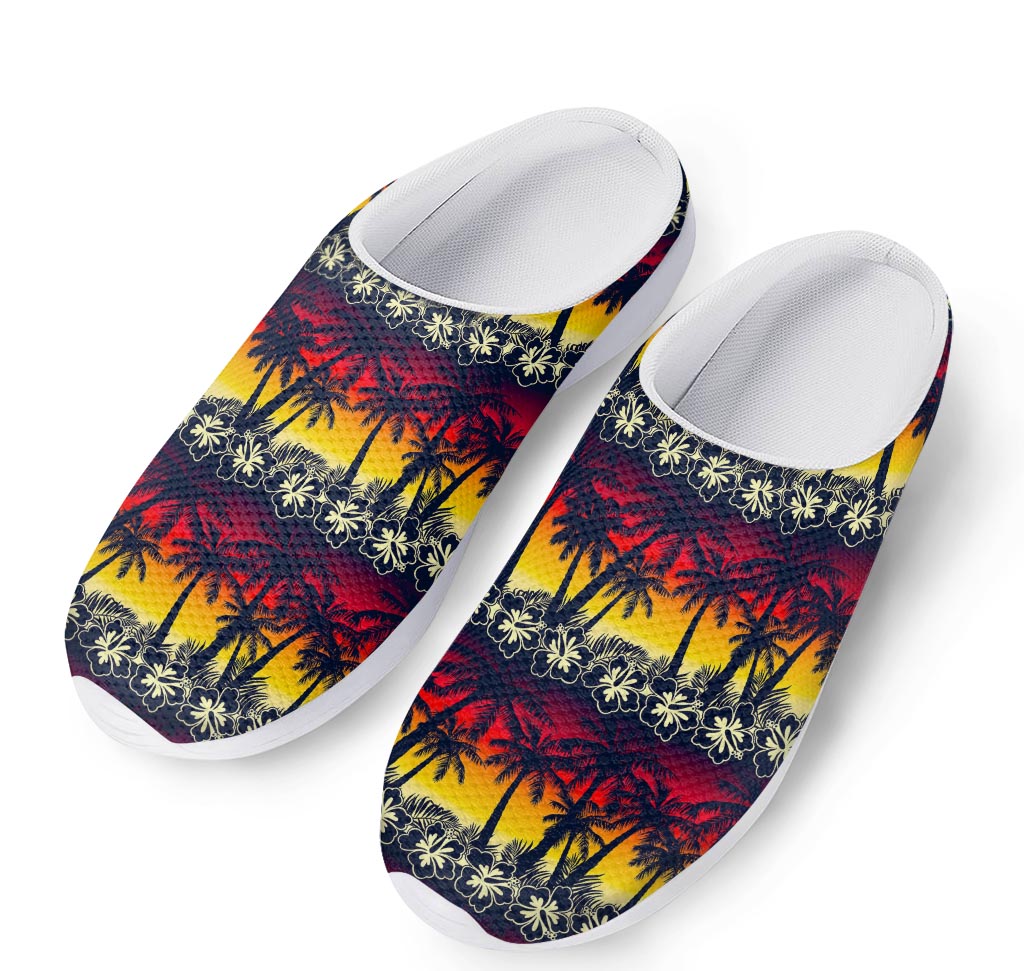 Sunset Hibiscus Palm Tree Pattern Print Mesh Casual Shoes