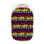 Sunset Hibiscus Palm Tree Pattern Print Mesh Laundry Hamper