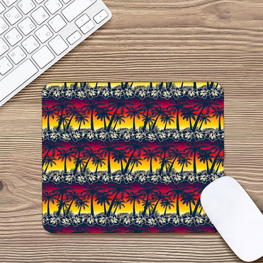 Sunset Hibiscus Palm Tree Pattern Print Mouse Pad