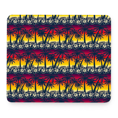 Sunset Hibiscus Palm Tree Pattern Print Mouse Pad