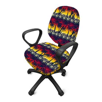 Sunset Hibiscus Palm Tree Pattern Print Office Chair Cover