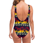 Sunset Hibiscus Palm Tree Pattern Print One Piece Swimsuit