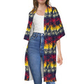 Sunset Hibiscus Palm Tree Pattern Print Open Front Beach Cover Up
