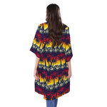 Sunset Hibiscus Palm Tree Pattern Print Open Front Beach Cover Up