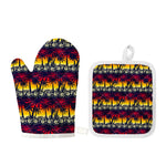 Sunset Hibiscus Palm Tree Pattern Print Oven Mitt And Pot Holder Set