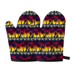 Sunset Hibiscus Palm Tree Pattern Print Oven Mitts