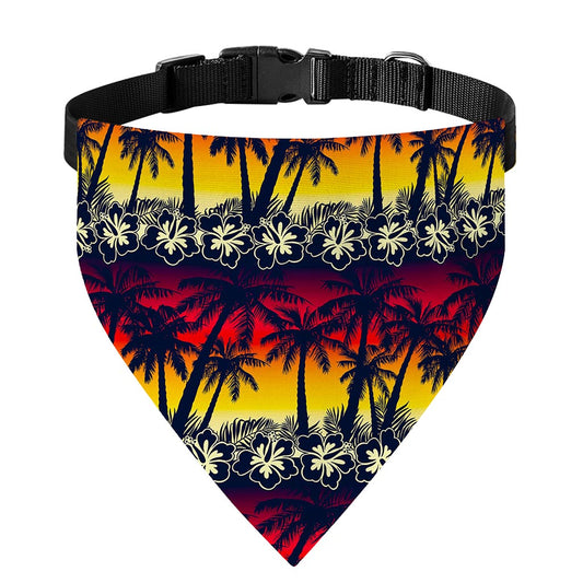 Sunset Hibiscus Palm Tree Pattern Print Over The Collar Dog Bandana