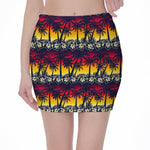 Sunset Hibiscus Palm Tree Pattern Print Pencil Mini Skirt