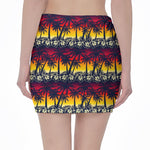 Sunset Hibiscus Palm Tree Pattern Print Pencil Mini Skirt