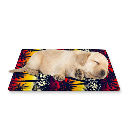 Sunset Hibiscus Palm Tree Pattern Print Pet Cooling Mat Cover