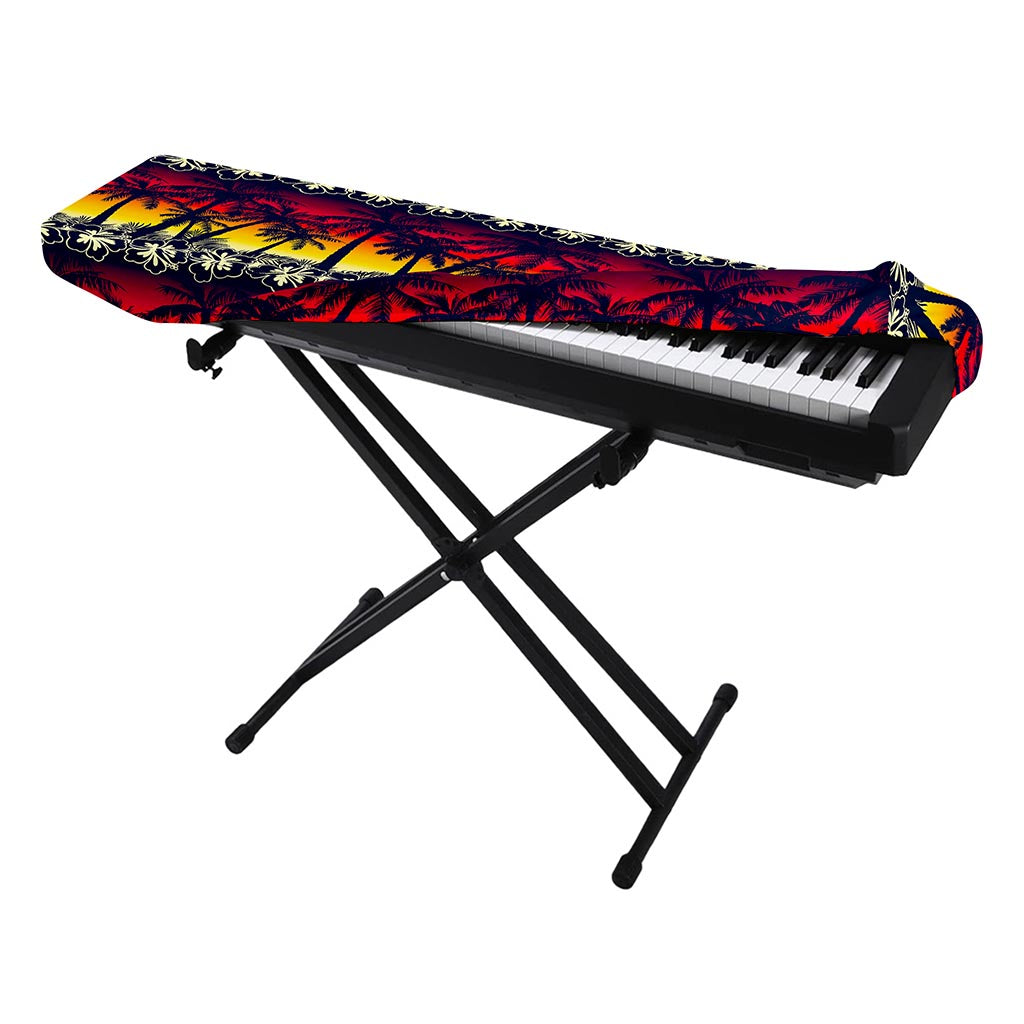 Sunset Hibiscus Palm Tree Pattern Print Piano Keyboard Cover