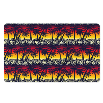Sunset Hibiscus Palm Tree Pattern Print Polyester Doormat